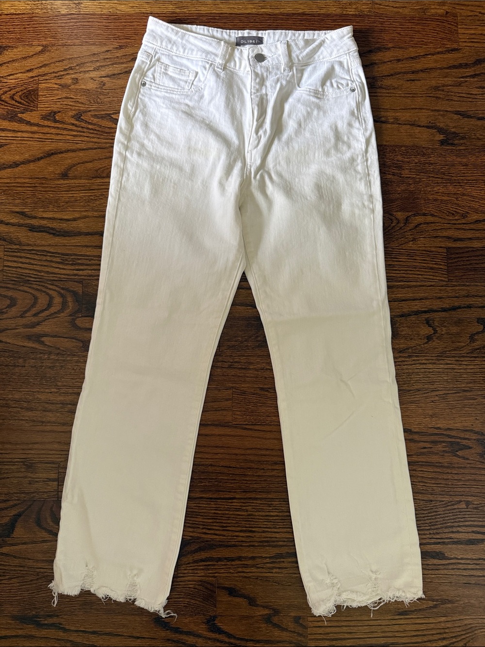 DL1961 Off-White High-Rise Jeans with Silver Button